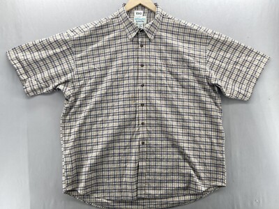 Cotton Plus by Falcon Bay Button Down Shirt Me's 2X Short Sleeve Tan Blue Stripe