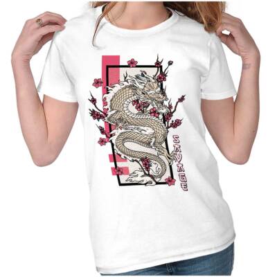 Floral Chinese Dragon Savage Cherry Blossoms Graphic T Shirts for Women T-Shirts
