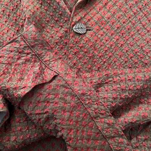 Kimono remake silk shibori dye textured red and brown aloha shirt Small - Picture 7 of 8