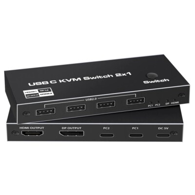 Tendak USB-C KVM Switch, 2 in 1 Out Typ-C KVM Switch PC Computer KVM USB