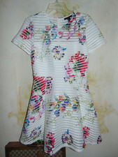 Forever 21 Multicolor Floral White Mini Full Dress With Mesh Striped Large Women