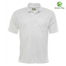 Mens GREEN PLAY Professional Bowls Polo Shirt White Bowling T Shirt Top