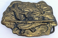 Vintage 70s Brass Airplane Cessna Belt Buckle Tribute to Flight