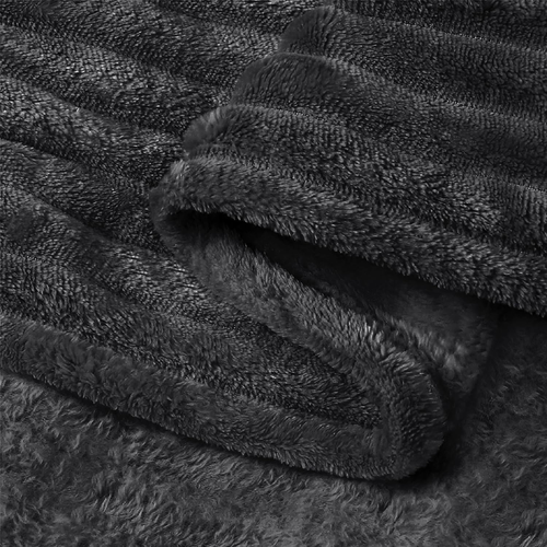 Fleece Blanket - 3D Ribbed Jacquard Decorative Black Throw Blankets for Men & Wo - Picture 6 of 12