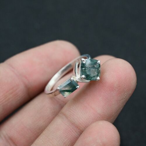 Natural Moss Agate Ring, Artisan Vintage Ring, Statement Ring, Engagement Ring - Picture 2 of 4