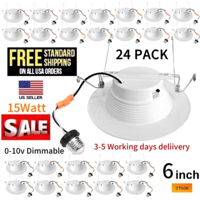 WYZM LED Recessed Lighting 6 Inch, 24 Pack 15W, Dimmable Trim Can Lights, Baffle Trim