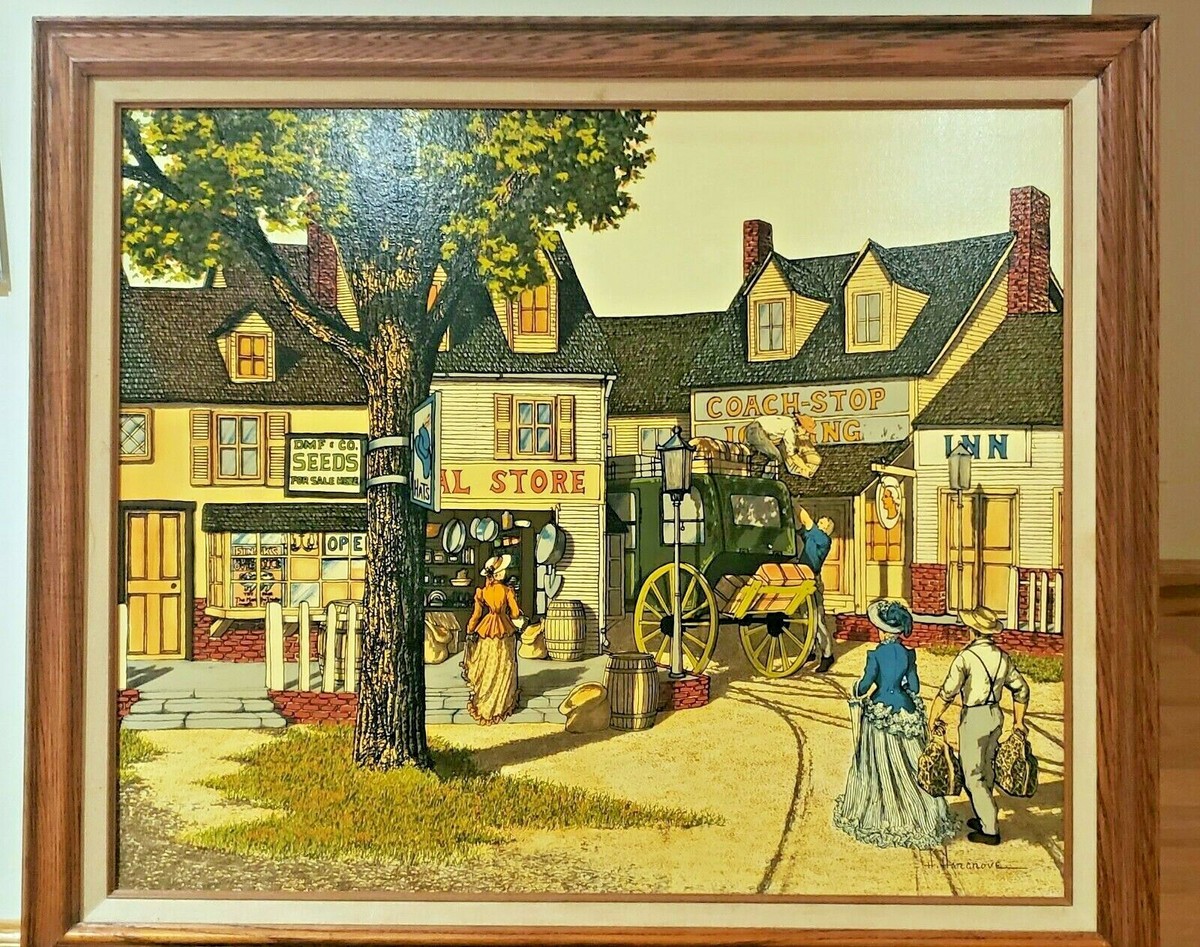 アメリカンヴィンテージ絵画　H.HARGROVE キャンパス地　セリグラフ アメリカンヴィンテージ絵画 H.HARGROVE キャンパス地