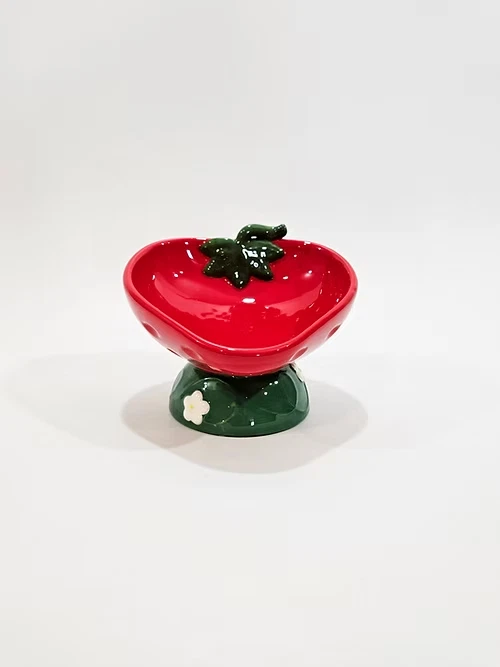 Grifos para gatos serie artesanal ~ plato de comida de cerámica elevado e inclinado para gatos ~ fresa Foto 3 de 4