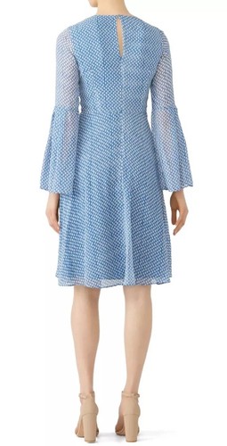 L.K. Bennett Abbie Silk Dress Bell Sleeve Fit & Flare Blue Size 16 - Picture 2 of 19