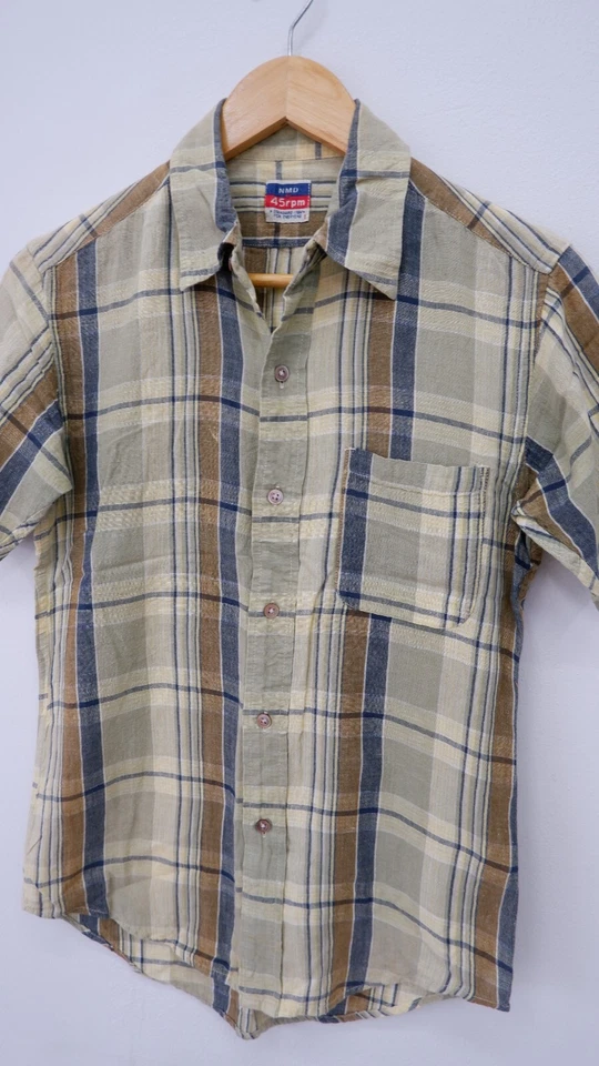 45RPM 四十五 RPM studio 1 by R NMD 90 年代橄榄绿棕色格子衬衫 复古 — 第 2/4 张图片