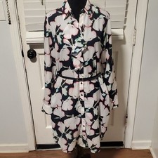Banana Republic Black and White Floral Long Sleeve Dress