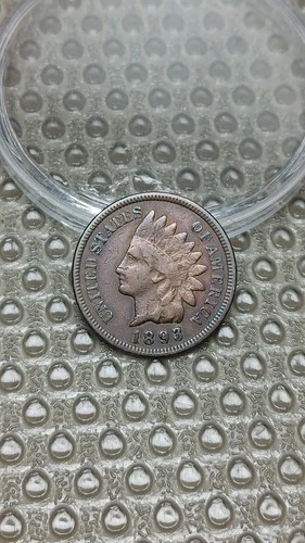 1893 Indian Head Cent Penny F Fine Details Cleaned                          D071