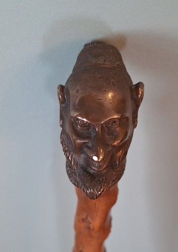 Antiker irischer Messing Kobold Weißdorn Knobkerrie Verteidigung Gehstock Stock - Bild 10 von 11