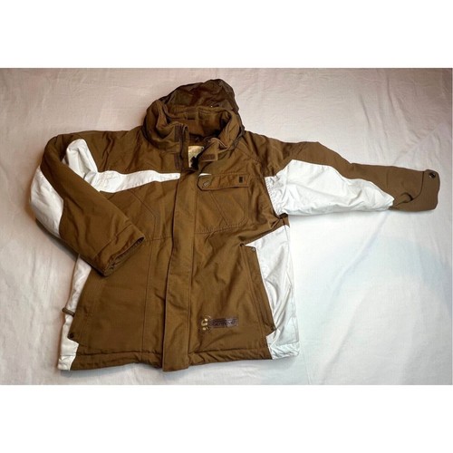 Obermeyer Jacket Girls Size 12 Brown White Snowboarding Skiing Zip Winter Warm