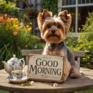 5D Diamond paintiing Good morning yorkie Full round drill 25cm x 25cm