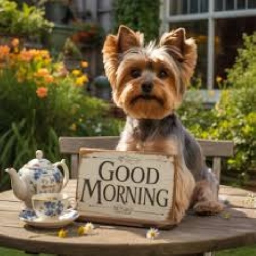 5D Diamond paintiing Good morning yorkie Full round drill 25cm x 25cm