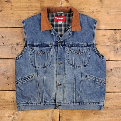 Vintage Wrangler Jeansweste L Herren blau Cordkragen gefüttert Western Workwear Gilet