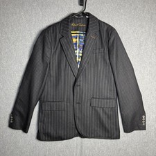 Robert Graham Blazer Jacket Mens 40 Regular Charcoal Wool Pinstripe Quilted Back
