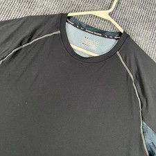 Under Armour Combine Training Shirt Mens Large Black Teal Short Sleeve HeatGear