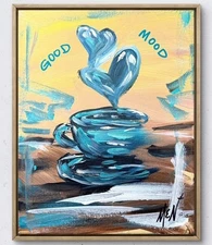 Maria Art CAFE COFFEE YELLOW 8x10 CANVAS Abstract Expressionist Modern Kitchen