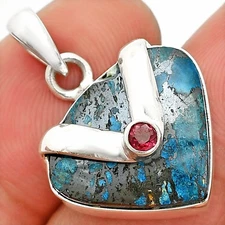 Natural Shattuckite - USA & Garnet 925 Sterling Silver Pendant Jewelry P-1735