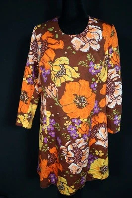 Robe Imprimée Florale En Acétate Française Vintage Des Années 1970 Taille 10+ - Photo 1/3