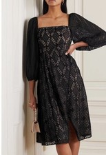 ALICE + OLIVIA Black Tania Wrap Effect Crochet Swiss Dot Georgette Dress Size 2