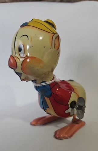 1940's Marx Mechanical Wind Up Tin Disney Three Little Pigs Toy