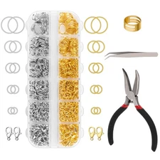 DIY Jewelry Making Supplies 1200Pcs Jump Rings Kit with Tools Silver Gold Clasps