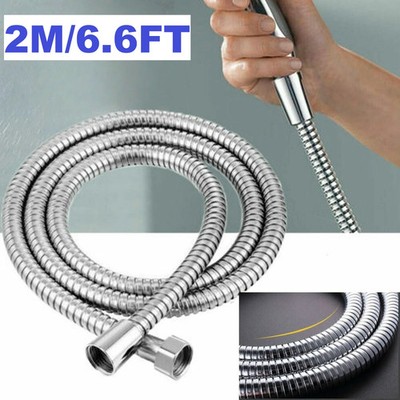 2M Shower Head Hose Handheld Extra Long Stainless Steel Bathroom Flexible Tube