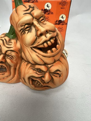 Enesco Light Up Stack O’ Pumpkins Blaulicht blinkend Keramik Vintage Halloween - Bild 2 von 7