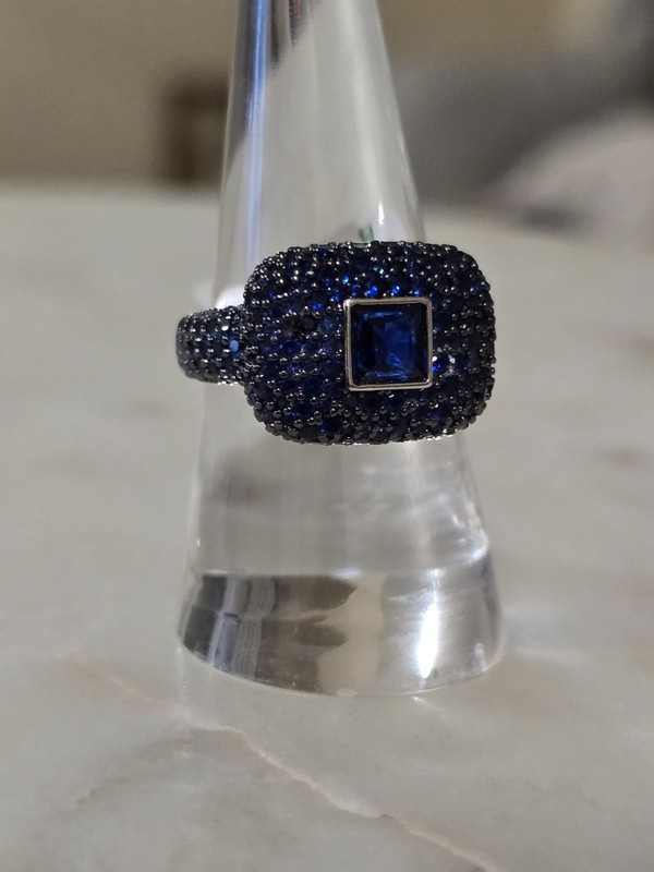 Bomb Party Sept Ring Size 8 RG58247 "Clarity & Chaos" LC Sapphire on Rhodium 