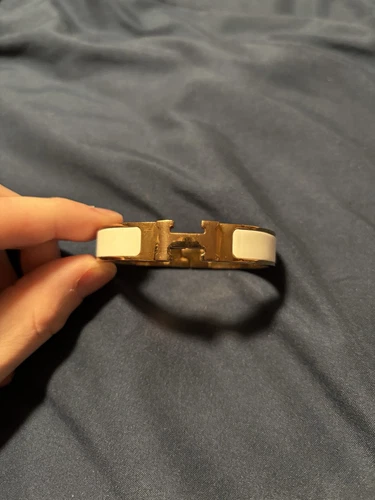 HERMÈS Bracciale stretto donna originale HERMES donna Clic H colore bianco placcato oro PM