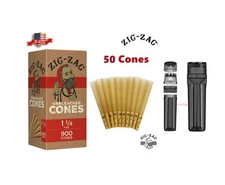 zig zag 1 1/4 size unbleached cone(50PK)+portable cone grinder filler 3in1