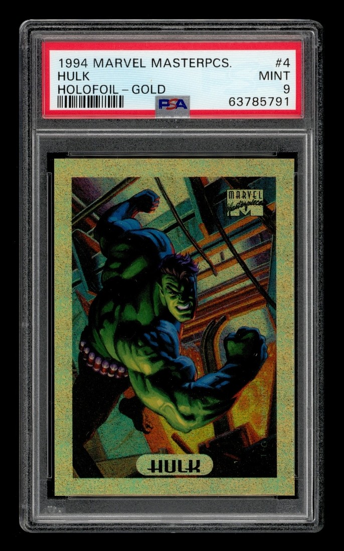 1994 Marvel Masterpieces Holofoil-Gold: # 4 Hulk PSA 9 MINT view 1