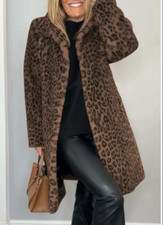 Fall Winter Leopard Print Plush Mid-length Coat New
