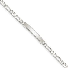 Sterling Silver Engraveable Figaro Link Chain ID Bracelet 6" 3.53gm