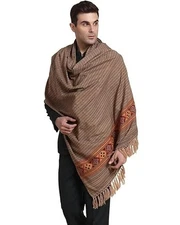 Men's Beige Wool Shawl Scarf Stole Handloom Woven Kullu Design Winter Wrap