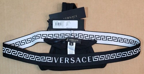 Size 5 - Authentic Versace Greca Boarder Thong Underwear Women’s Black White BNT - Picture 3 of 6