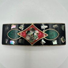 Vintage iridescent abalone mother of pearl enamel Alpaca hair barrette clip