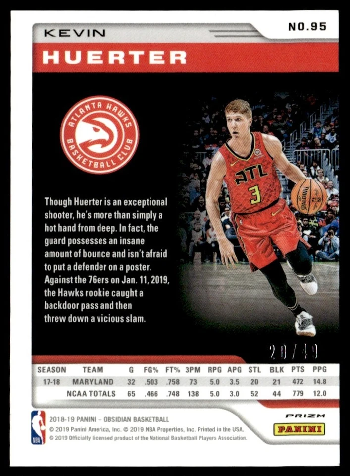 2018-19 Panini Obsidian Electric Etch Purple Rookie Kevin Huerter 20/49 #95 - Image 2 of 2