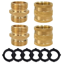 Hourleey Garden Hose Adapter, 3/4 Inch Solid Brass Hose Connectors Ada