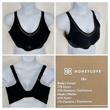 HoneyLove Soft No Wire Cloudfuse Adjustable Bra Size 1X Black Comfort Support