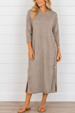 Soho NY and Co taupe long sweater dress button side small