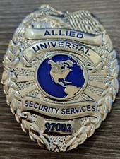 Vtg NOS Allied Universal Security Services Badge, Silver Tone, Random Number