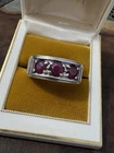 Amazing Vintage .925 Sterling Silver 3 Natural Ruby MCM Art Deco Ring Size 10