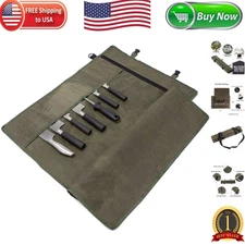 Cut and Puncture Resistant Chef Knife Roll - Elegant Army Green Carrying Case