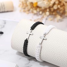 2 Pcs Cross Friendship Bracelet Adjustable Braided Rope Jesus Christian Bracelet