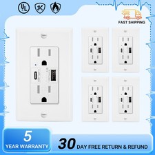 5 Pack Type C Dual USB Port Wall Socket Charger AC Power Receptacle Outlet Plate