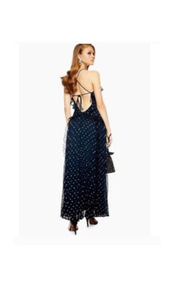 TOPSHOP Gold Polka Dots Navy Maxi Dress with Lace | eBay TOPSHOP Gold Polka Dots Navy Maxi Dress with Lace | eBay
